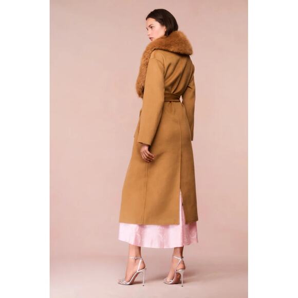 LoveShackFancy Mahika Wool Cashmere Faux Fur Collar Coat Camel - Picture 4 of 11